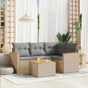vidaXL Salon de jardin avec coussins 5 pcs beige résine tressée pas cher