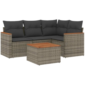 vidaXL Salon de jardin 5 pcs avec coussins gris résine tressée pas cher