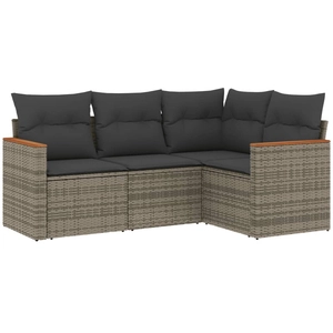vidaXL Salon de jardin 4 pcs avec coussins gris résine tressée pas cher