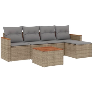 vidaXL Salon de jardin avec coussins 6 pcs beige résine tressée pas cher