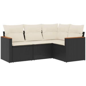 vidaXL Salon de jardin 4 pcs avec coussins noir résine tressée pas cher
