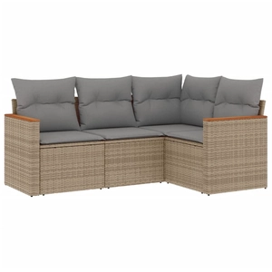 vidaXL Salon de jardin avec coussins 4 pcs beige résine tressée pas cher