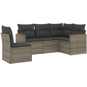 vidaXL Salon de jardin 5 pcs avec coussins gris résine tressée pas cher