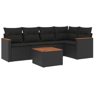 vidaXL Salon de jardin 6 pcs avec coussins noir résine tressée pas cher