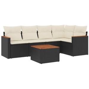 vidaXL Salon de jardin 6 pcs avec coussins noir résine tressée pas cher