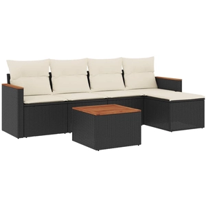 vidaXL Salon de jardin 5 pcs avec coussins noir résine tressée pas cher