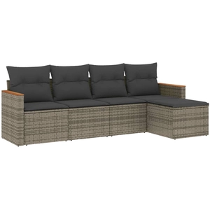 vidaXL Salon de jardin 5 pcs avec coussins gris résine tressée pas cher