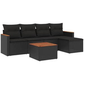 vidaXL Salon de jardin 6 pcs avec coussins noir résine tressée pas cher