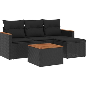 vidaXL Salon de jardin 5 pcs avec coussins noir résine tressée pas cher