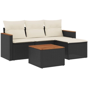vidaXL Salon de jardin 5 pcs avec coussins noir résine tressée pas cher