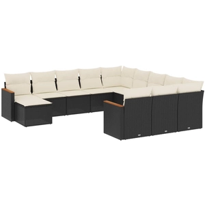 vidaXL Salon de jardin avec coussins 13 pcs noir résine tressée pas cher