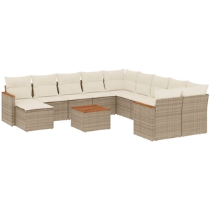 vidaXL Salon de jardin 11 pcs avec coussins beige résine tressée pas cher