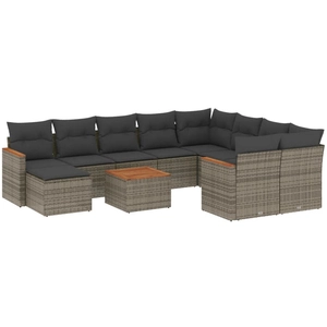 vidaXL Salon de jardin 11 pcs avec coussins gris résine tressée pas cher