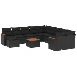 vidaXL Salon de jardin 12 pcs avec coussins noir résine tressée pas cher