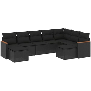 vidaXL Salon de jardin 9 pcs avec coussins noir résine tressée pas cher