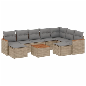 vidaXL Salon de jardin avec coussins 9 pcs beige résine tressée pas cher