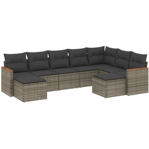 vidaXL Salon de jardin 9 pcs avec coussins gris résine tressée pas cher