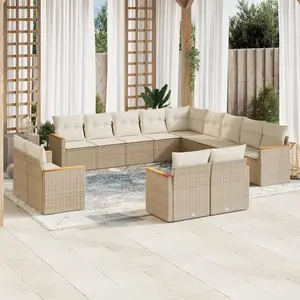 vidaXL Salon de jardin avec coussins 13 pcs beige résine tressée pas cher