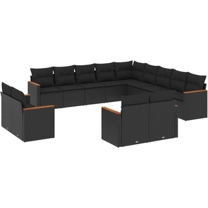 vidaXL Salon de jardin avec coussins 14 pcs noir résine tressée pas cher