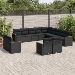 vidaXL Salon de jardin avec coussins 13 pcs noir résine tressée pas cher