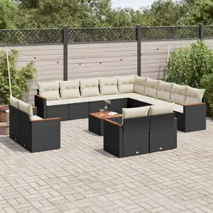 vidaXL Salon de jardin avec coussins 14 pcs noir résine tressée pas cher