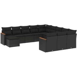 vidaXL Salon de jardin 12 pcs avec coussins noir résine tressée pas cher