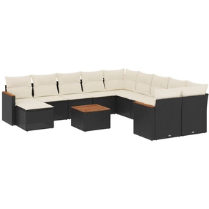 vidaXL Salon de jardin 12 pcs avec coussins noir résine tressée pas cher