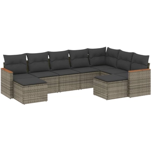 vidaXL Salon de jardin avec coussins 10 pcs gris résine tressée pas cher