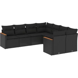 vidaXL Salon de jardin 8 pcs avec coussins noir résine tressée pas cher