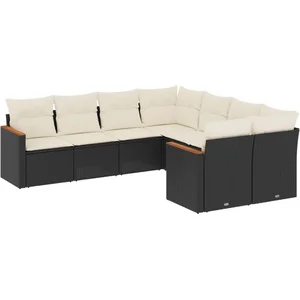vidaXL Salon de jardin 8 pcs avec coussins noir résine tressée pas cher