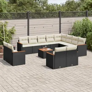 vidaXL Salon de jardin avec coussins 13 pcs noir résine tressée pas cher