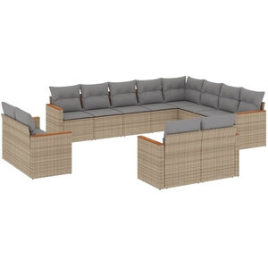vidaXL Salon de jardin avec coussins 13 pcs beige résine tressée pas cher
