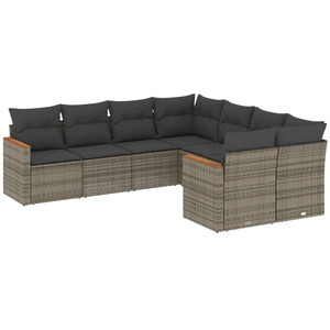 vidaXL Salon de jardin 8 pcs avec coussins gris résine tressée pas cher