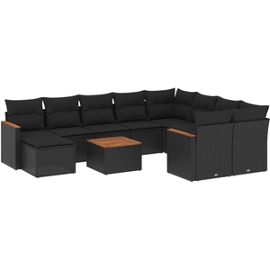 vidaXL Salon de jardin 11 pcs avec coussins noir résine tressée pas cher