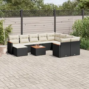 vidaXL Salon de jardin 11 pcs avec coussins noir résine tressée pas cher
