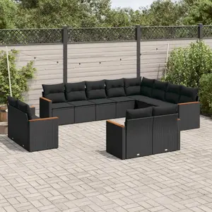 vidaXL Salon de jardin 12 pcs avec coussins noir résine tressée pas cher