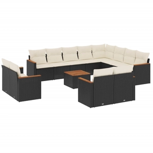 vidaXL Salon de jardin 12 pcs avec coussins noir résine tressée pas cher