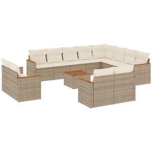 vidaXL Salon de jardin avec coussins 12 pcs beige résine tressée pas cher