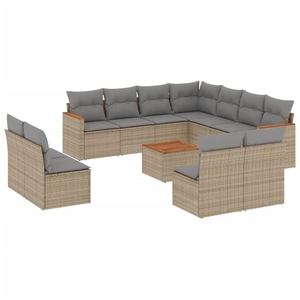 vidaXL Salon de jardin avec coussins 12 pcs beige résine tressée pas cher
