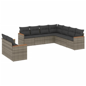 vidaXL Salon de jardin 9 pcs avec coussins gris résine tressée pas cher