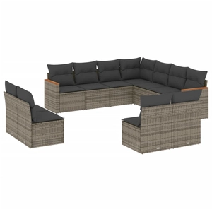 vidaXL Salon de jardin 11 pcs avec coussins gris résine tressée pas cher