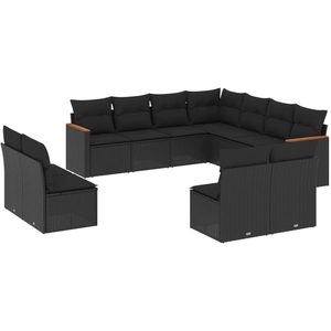 vidaXL Salon de jardin 12 pcs avec coussins noir résine tressée pas cher