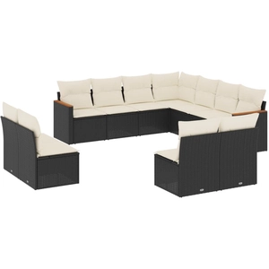vidaXL Salon de jardin 11 pcs avec coussins noir résine tressée pas cher