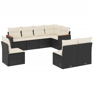 vidaXL Salon de jardin 8 pcs avec coussins noir résine tressée pas cher