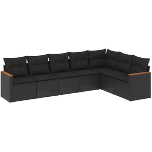 vidaXL Salon de jardin 7 pcs avec coussins noir résine tressée pas cher