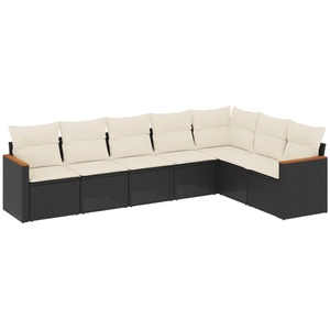 vidaXL Salon de jardin 7 pcs avec coussins noir résine tressée pas cher