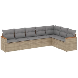 vidaXL Salon de jardin avec coussins 7 pcs beige résine tressée pas cher