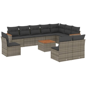vidaXL Salon de jardin avec coussins 10 pcs gris résine tressée pas cher