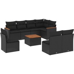 vidaXL Salon de jardin 9 pcs avec coussins noir résine tressée pas cher