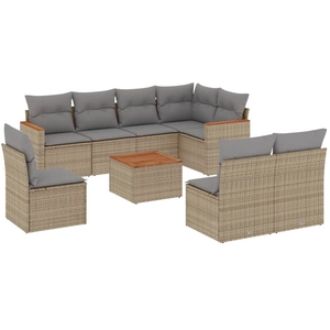 vidaXL Salon de jardin avec coussins 9 pcs beige résine tressée pas cher